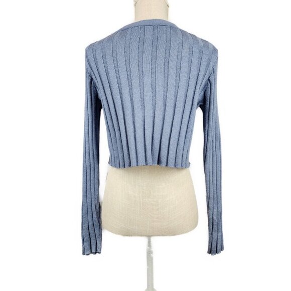 Aeropostale Crop Sweater Button Up Long Sleeve Women's M Blue V Neck Mid Drift - Picture 2 of 7